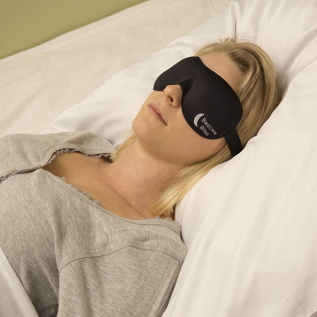 Bedtime Bliss - Eye Mask for Sleeping | Sleep Mask Men / Women Better than Silk Our Luxury BLACKOUT Contoured eye masks are Comfortable - this Sleeping mask set includes Carry Pouch and Ear Plugs